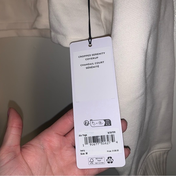 ALO Yoga Women's Cropped Serenity Coverup in Ivory Size M (NWT) - Picture 6 of 7